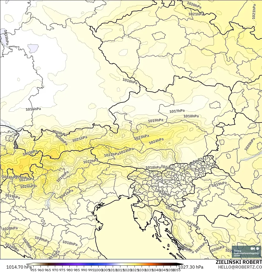 ALADIN CZ 2.3 km modelo - Austria, Presión