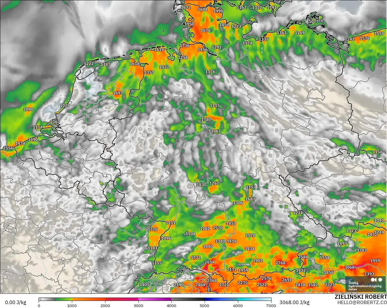 ALADIN CZ 2.3 km modelo - Alemania, CAPE