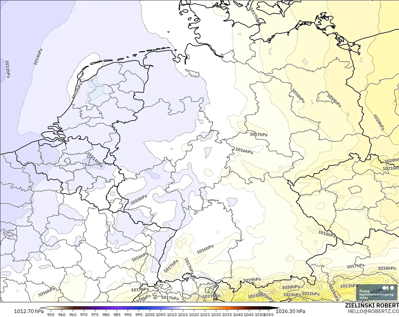 ALADIN CZ 2.3 km modelo - Alemania, Presión