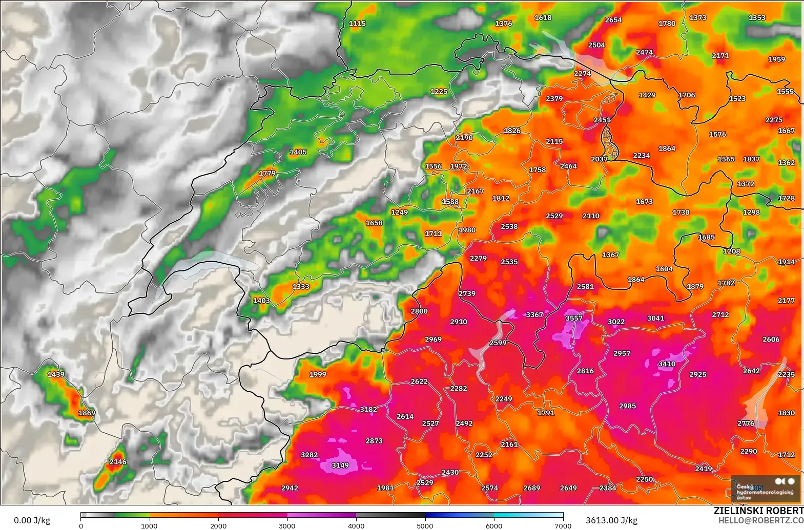 ALADIN CZ 2.3 km modelo - Suiza, CAPE
