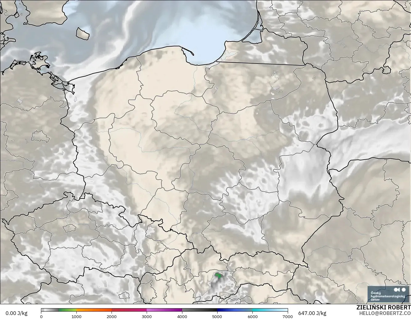 ALADIN CZ 2.3 km modelo - Polonia, CAPE