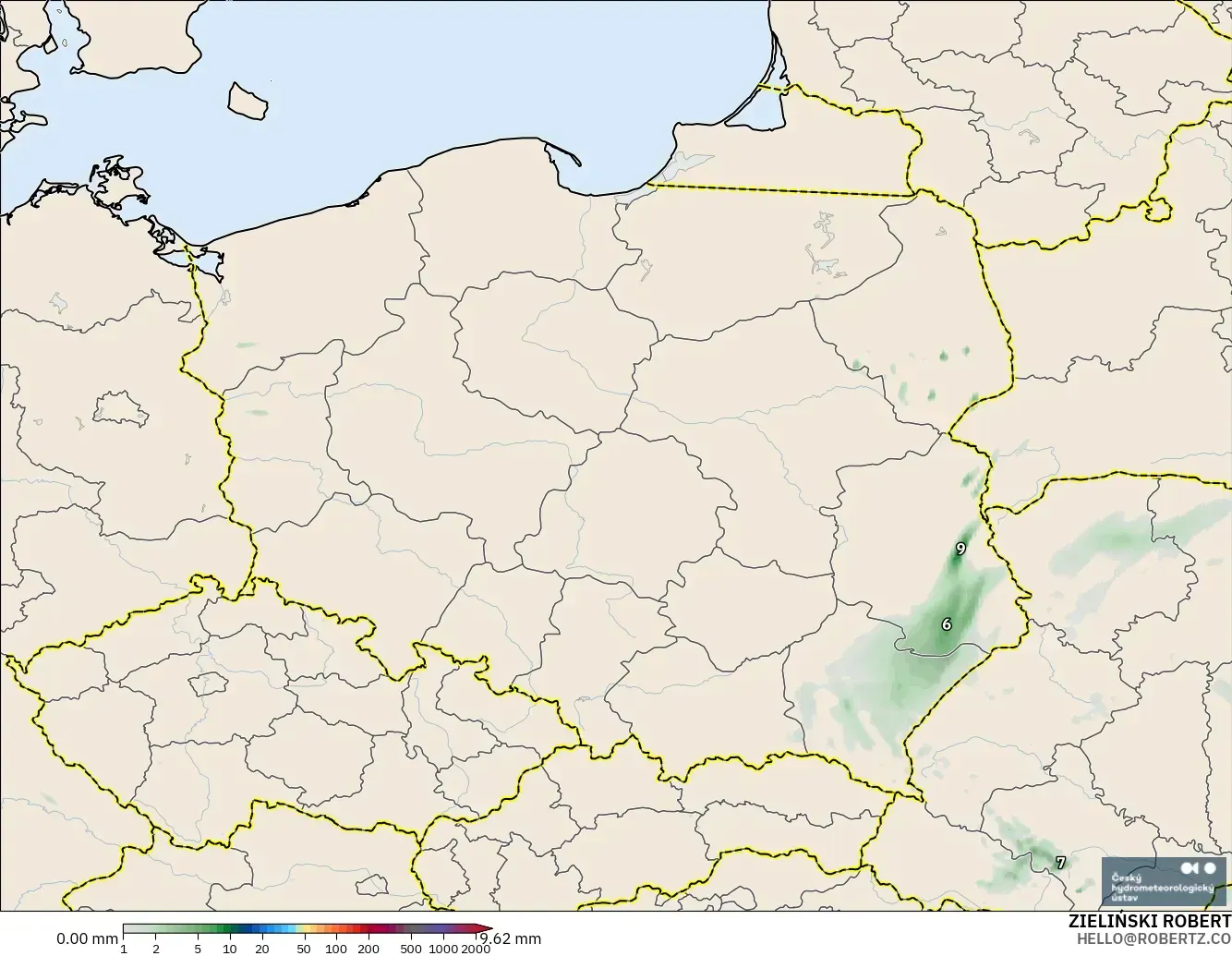 ALADIN CZ 2.3 km modelo - Polonia, Acumulación de precipitación