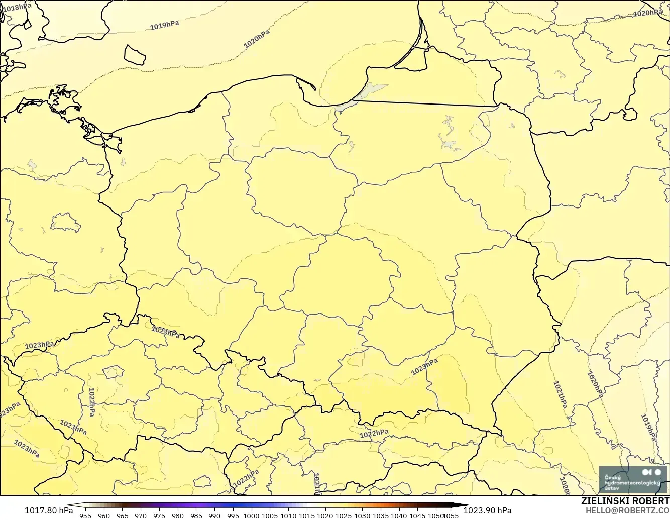 ALADIN CZ 2.3 km modelo - Polonia, Presión