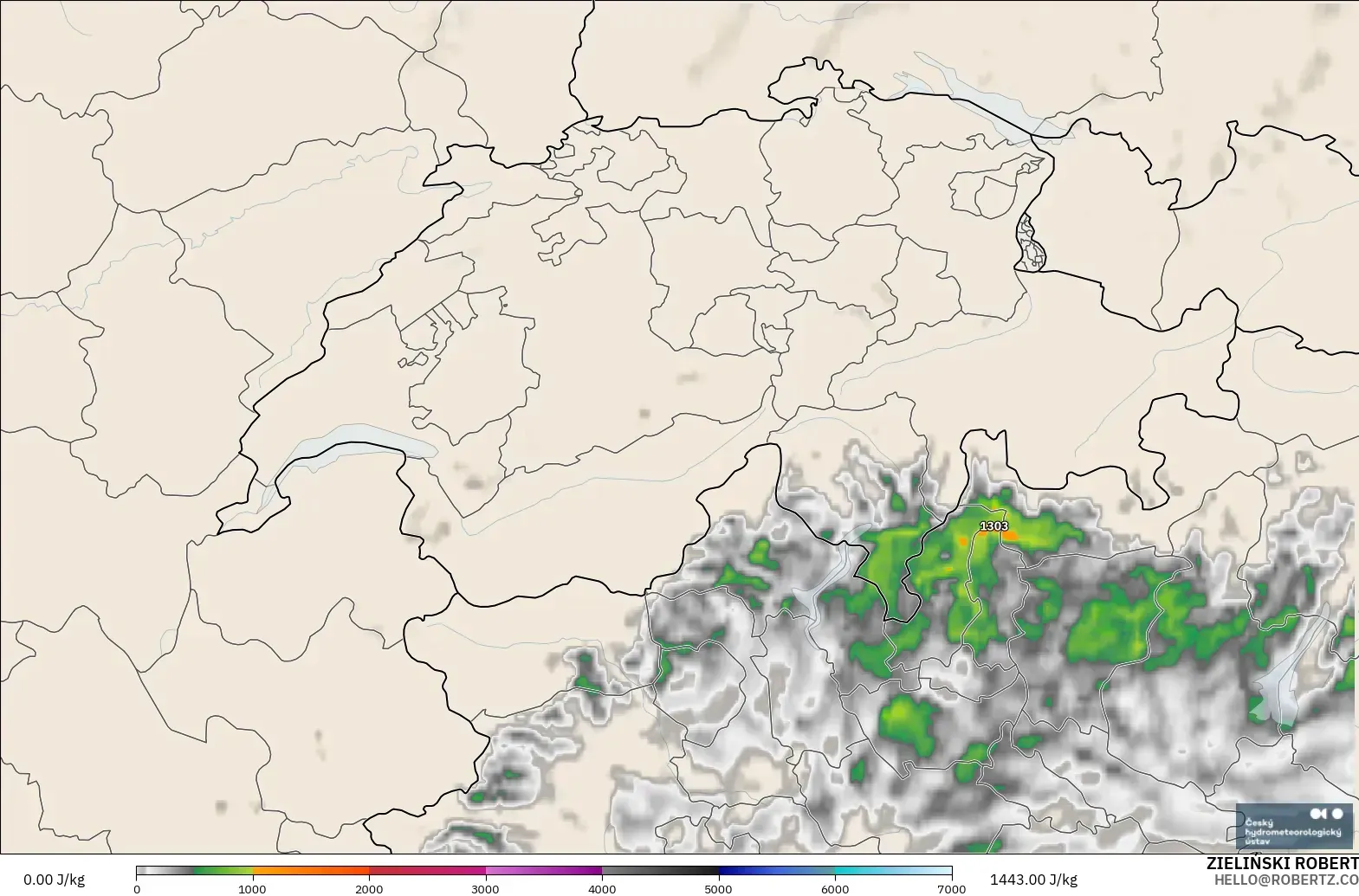 ALADIN CZ 2.3 km modelo - Suiza, CAPE