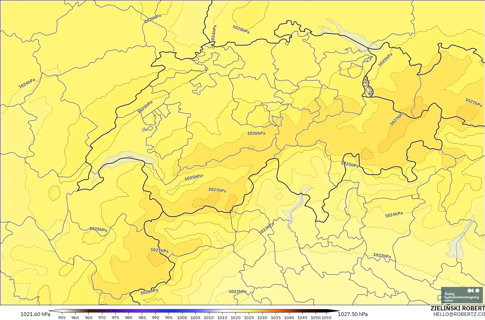 ALADIN CZ 2.3 km modelo - Suiza, Presión