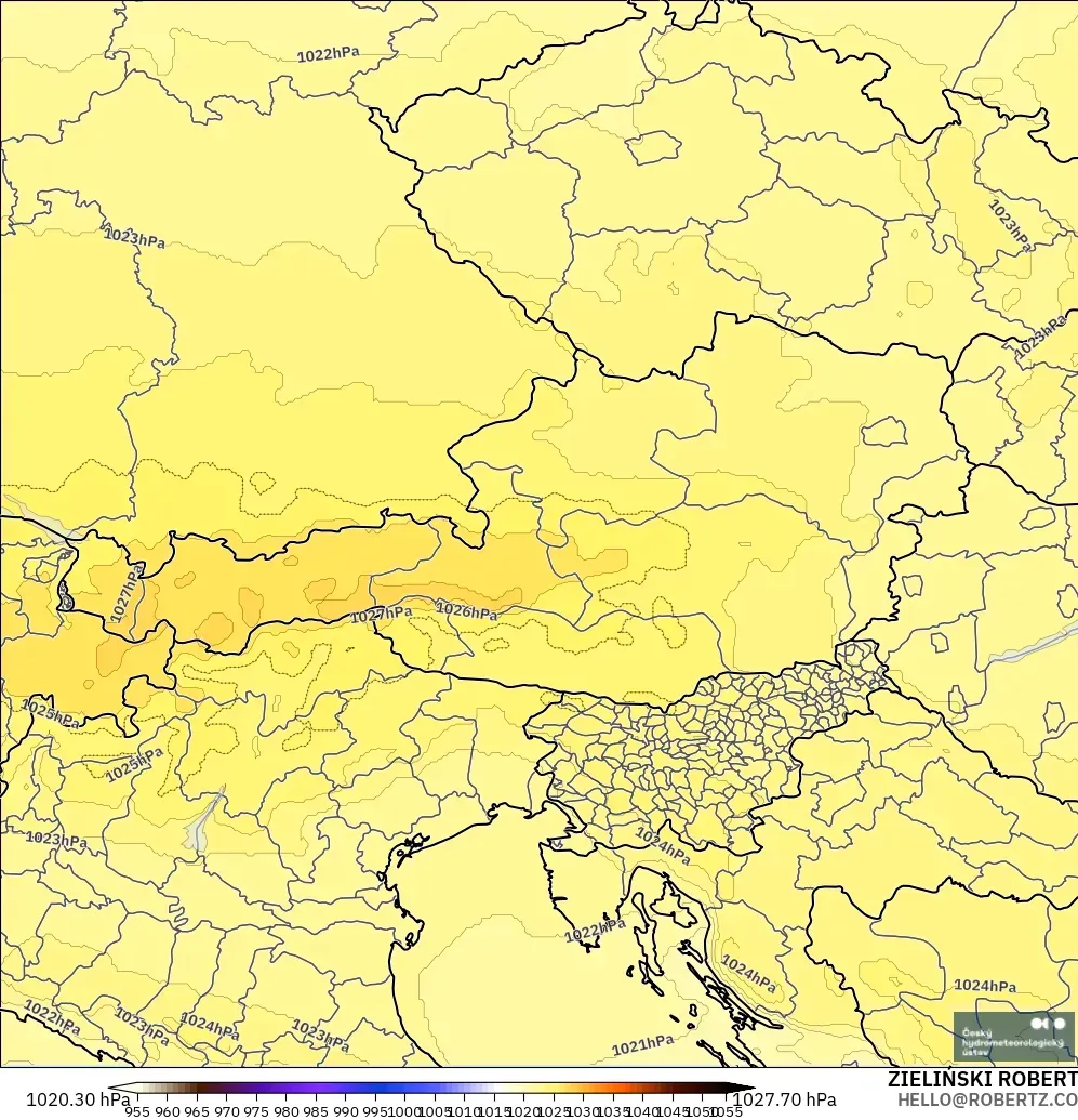 ALADIN CZ 2.3 km modelo - Austria, Presión