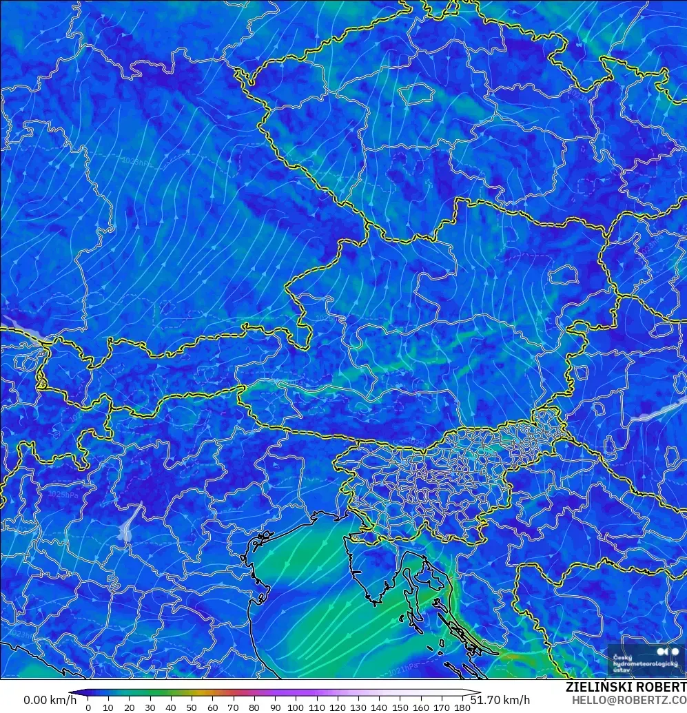 ALADIN CZ 2.3 km modelo - Austria, Viento a 10 m