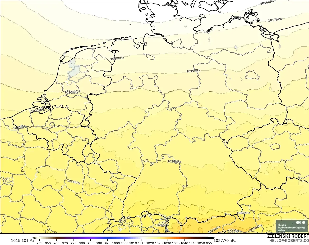 ALADIN CZ 2.3 km modelo - Alemania, Presión
