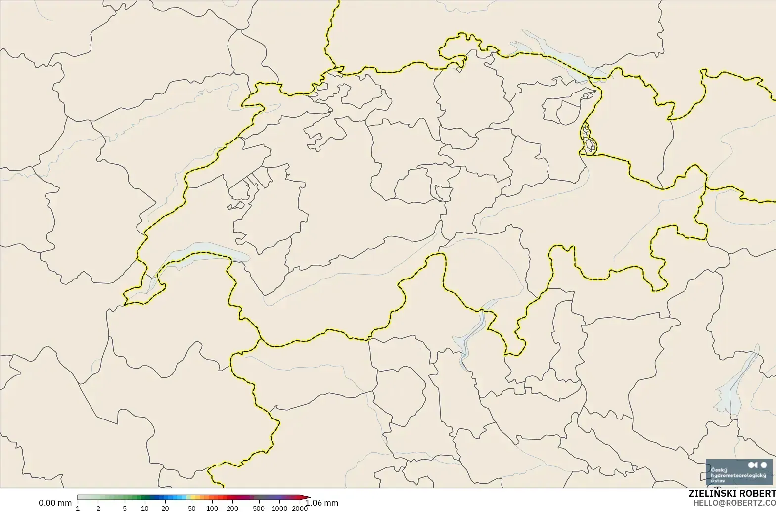 ALADIN CZ 2.3 km modelo - Suiza, Acumulación de precipitación