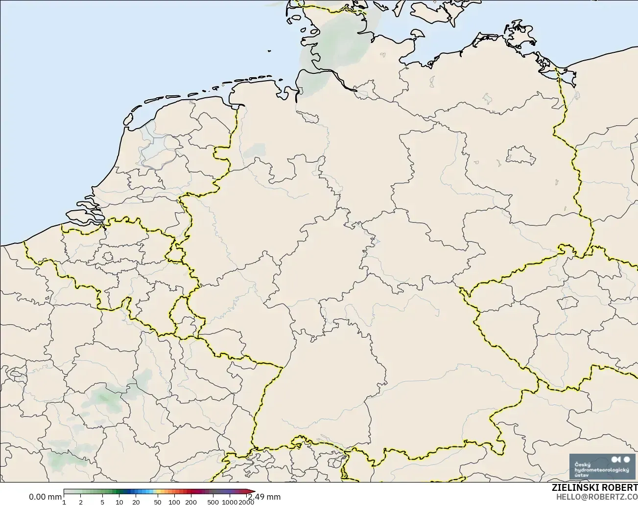 ALADIN CZ 2.3 km modelo - Alemania, Acumulación de precipitación