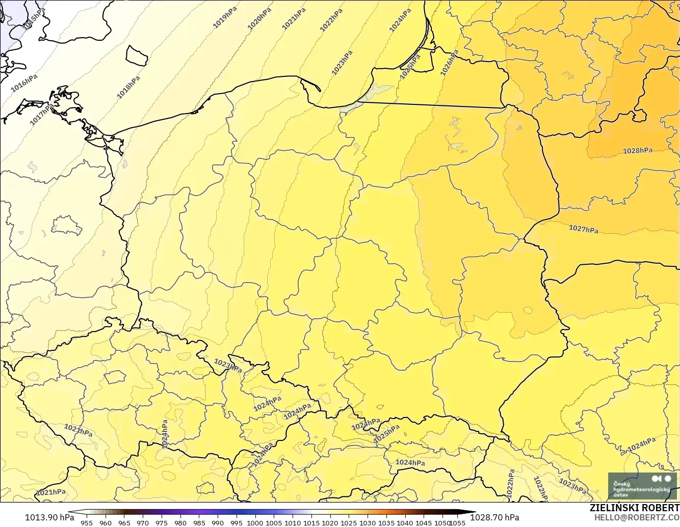 ALADIN CZ 2.3 km modelo - Polonia, Presión