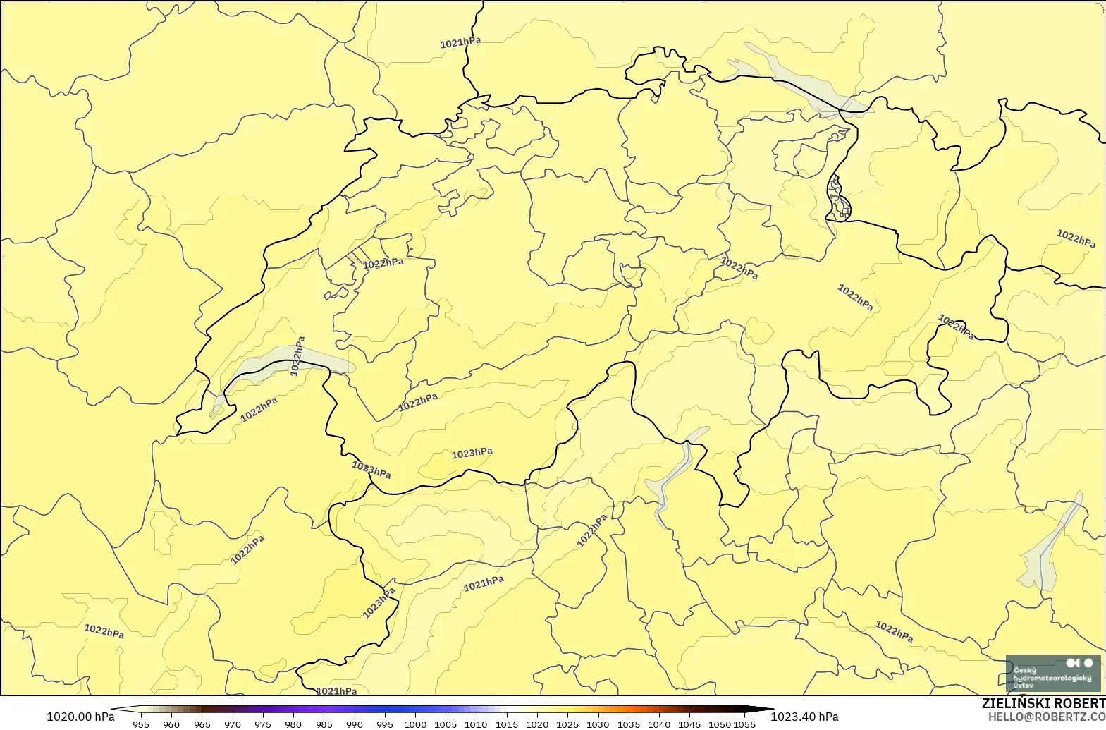 ALADIN CZ 2.3 km modelo - Suiza, Presión