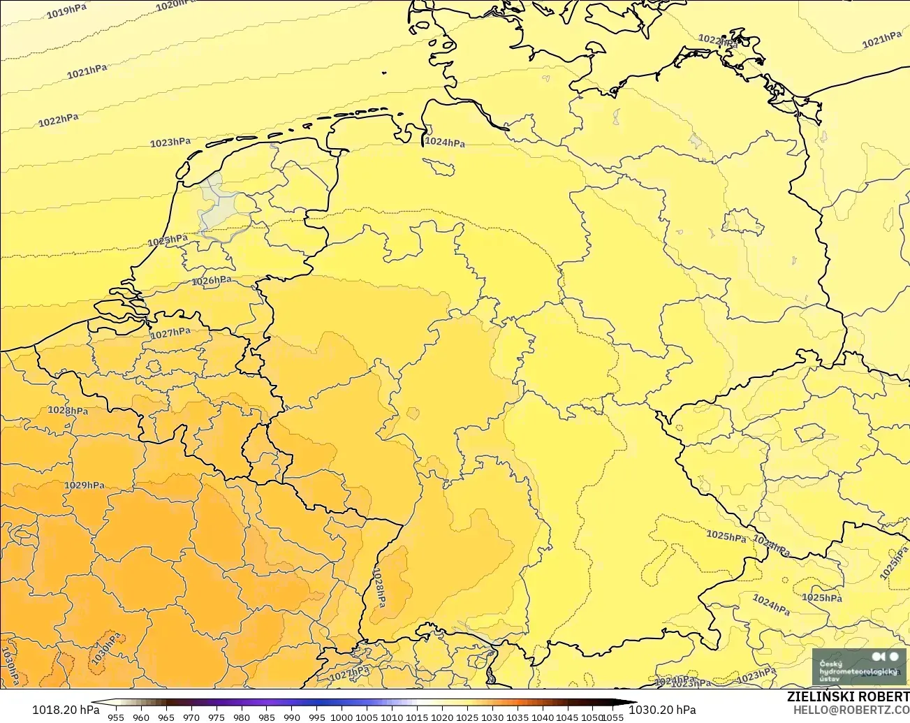 ALADIN CZ 2.3 km modelo - Alemania, Presión