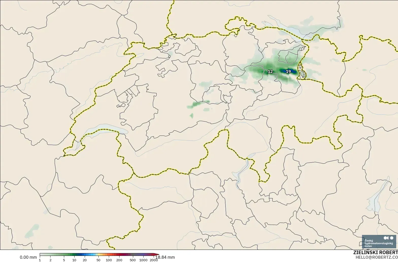 ALADIN CZ 2.3 km modelo - Suiza, Acumulación de precipitación