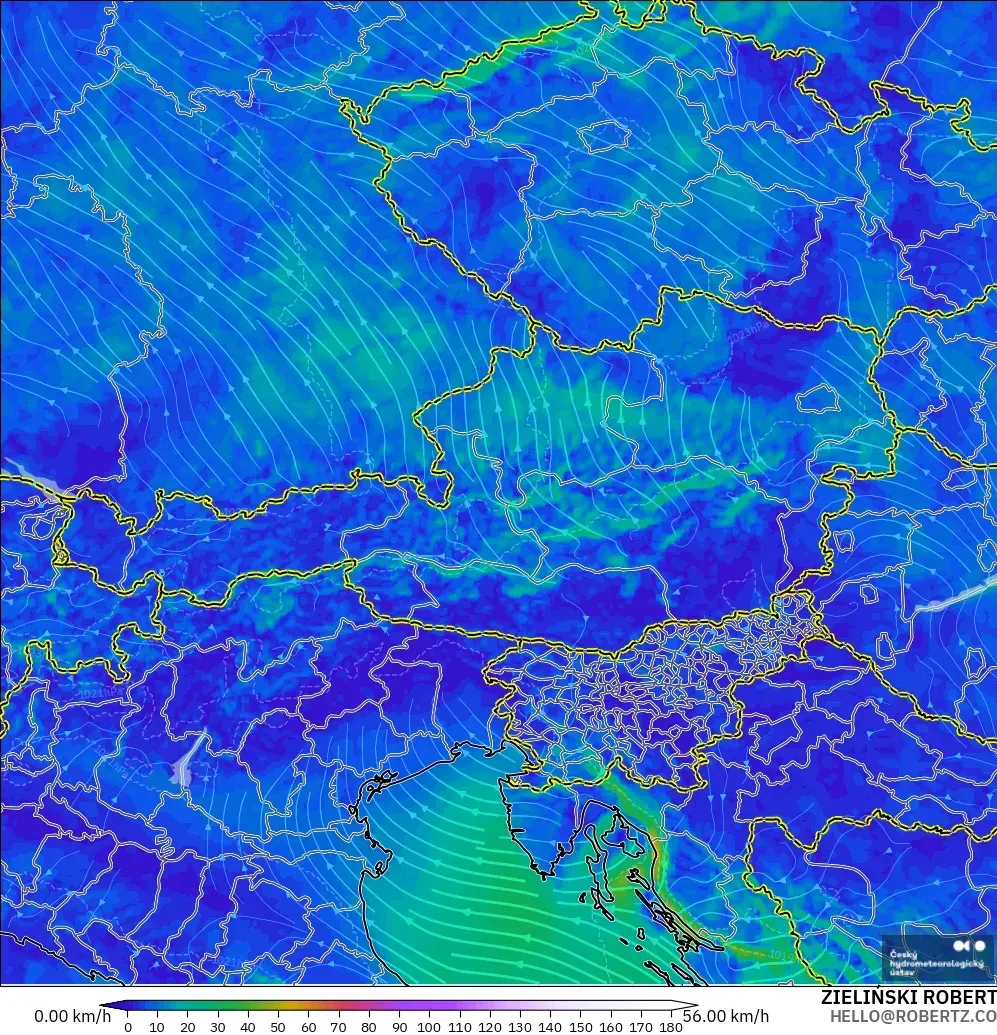 ALADIN CZ 2.3 km modelo - Austria, Viento a 10 m