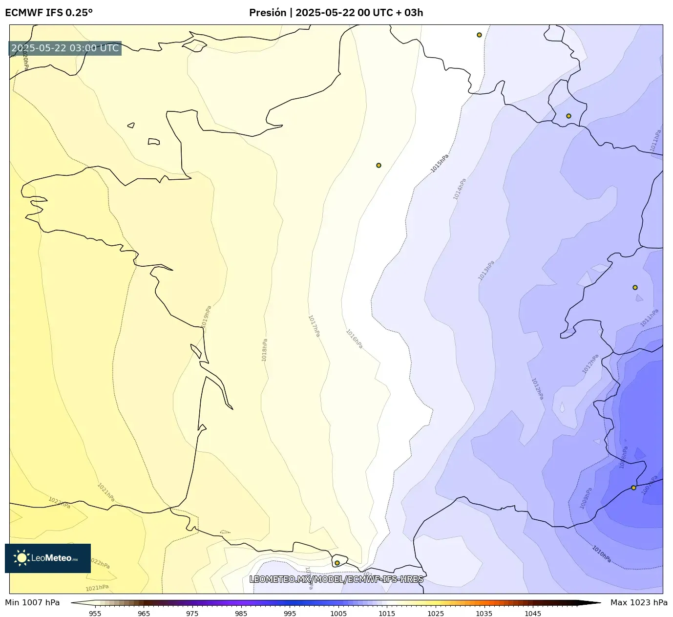 ECMWF IFS 0.25° model - Francia, Presión ECMWF IFS 0.25° model - Francia, Presión