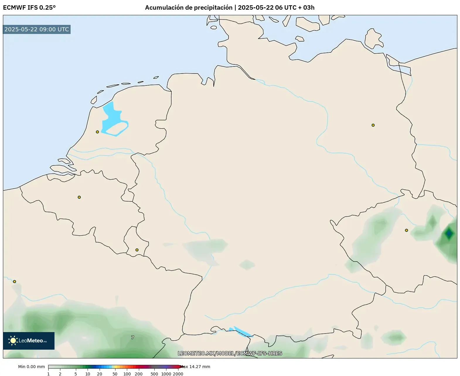 ECMWF IFS 0.25° model - Alemania, Acumulación de precipitación ECMWF IFS 0.25° model - Alemania, Acumulación de precipitación