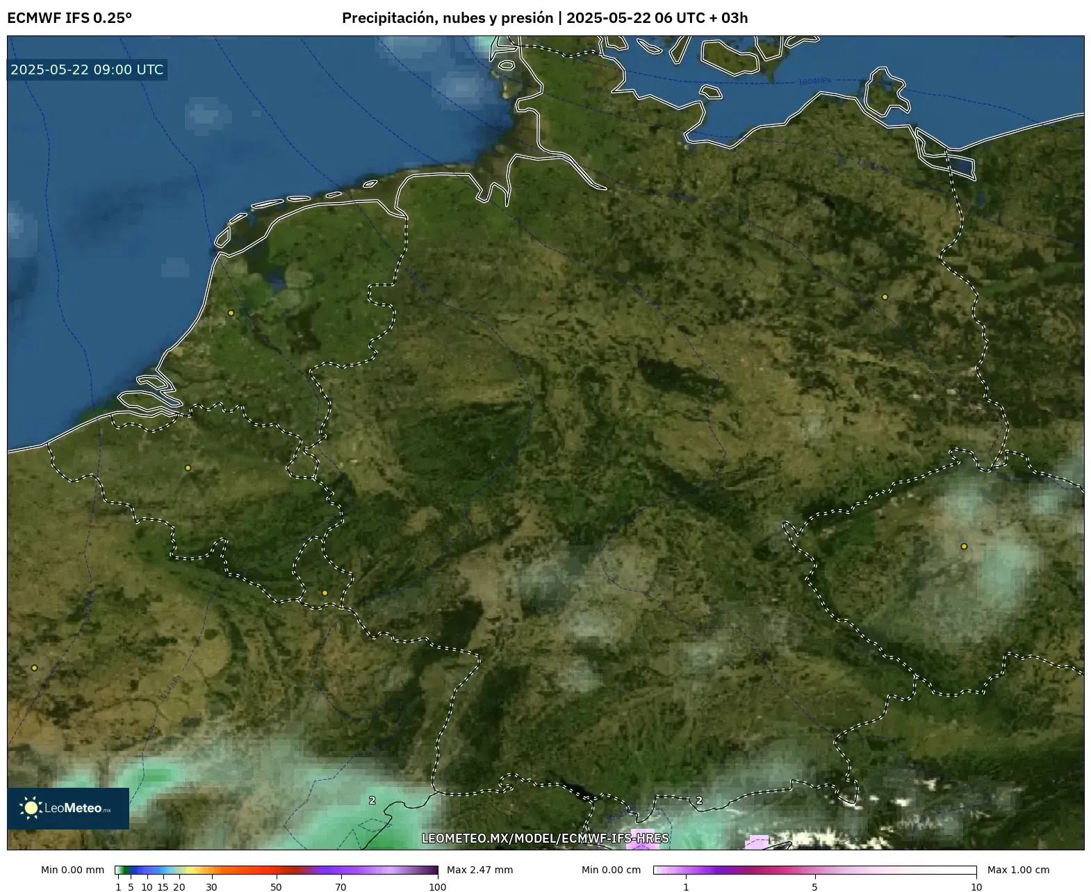 ECMWF IFS 0.25° model - Alemania, Precipitación, nubes y presión ECMWF IFS 0.25° model - Alemania, Precipitación, nubes y presión