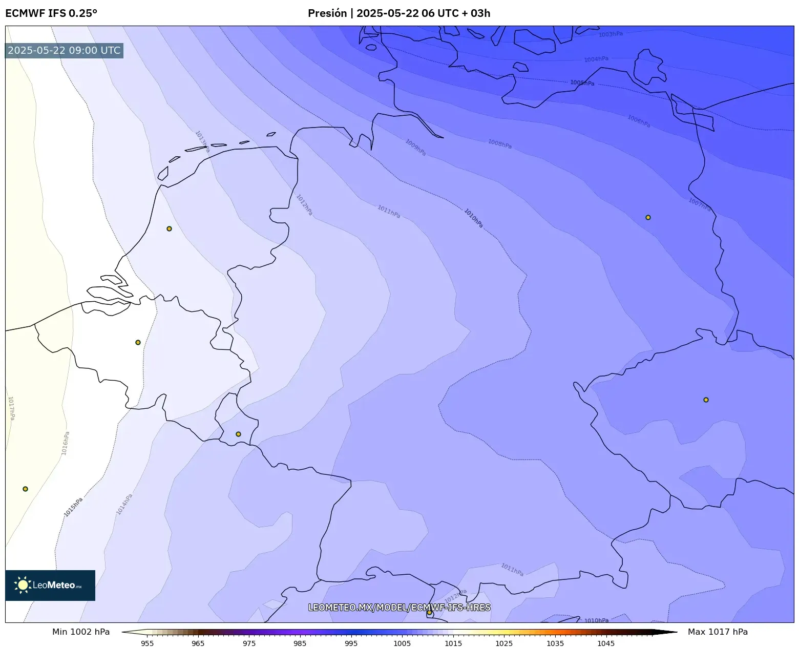 ECMWF IFS 0.25° model - Alemania, Presión ECMWF IFS 0.25° model - Alemania, Presión
