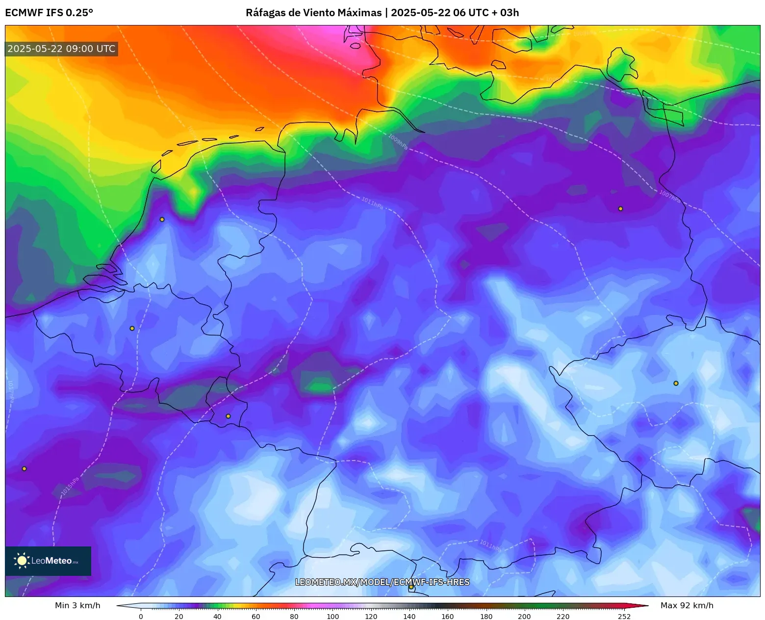 ECMWF IFS 0.25° model - Alemania, Ráfagas de Viento Máximas ECMWF IFS 0.25° model - Alemania, Ráfagas de Viento Máximas