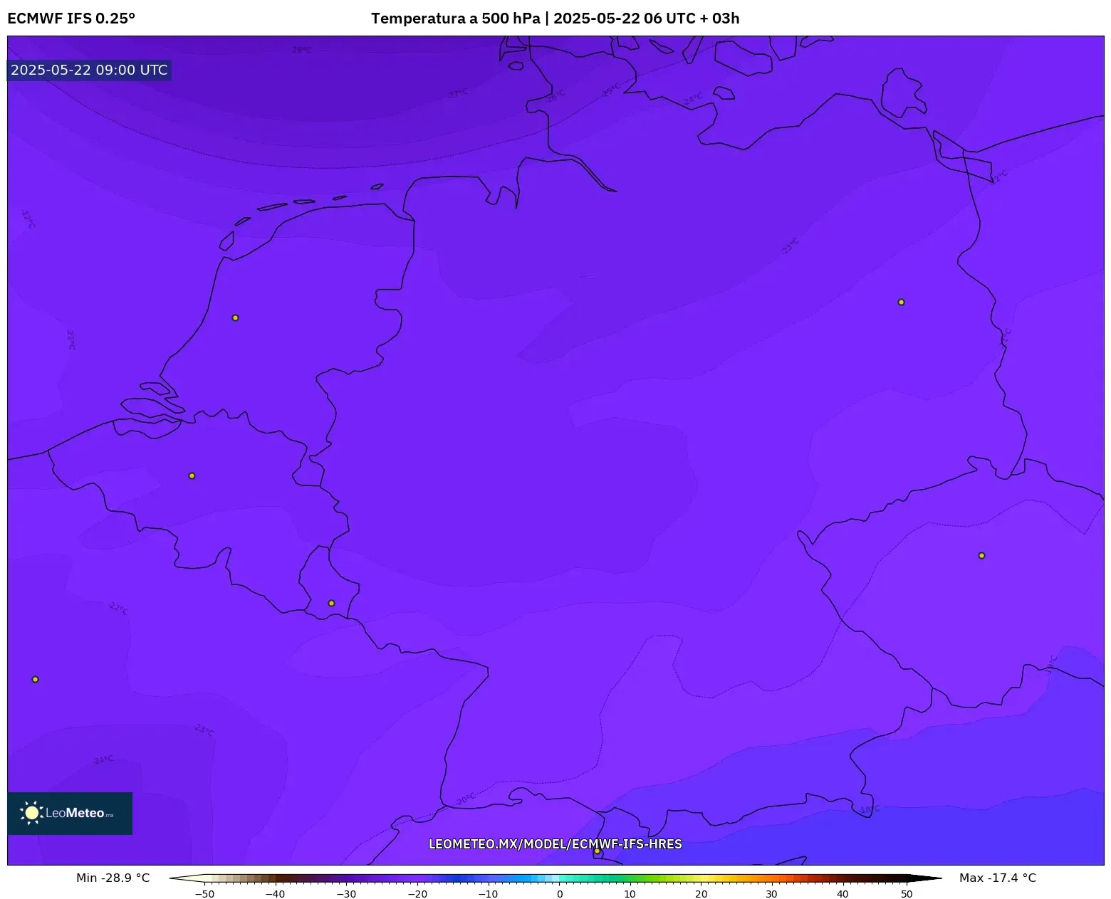 ECMWF IFS 0.25° model - Alemania, Temperatura a 500 hPa ECMWF IFS 0.25° model - Alemania, Temperatura a 500 hPa