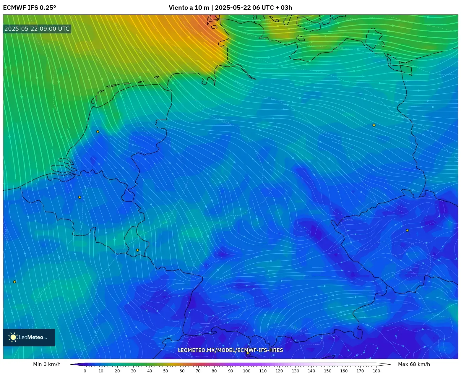 ECMWF IFS 0.25° model - Alemania, Viento a 10 m ECMWF IFS 0.25° model - Alemania, Viento a 10 m