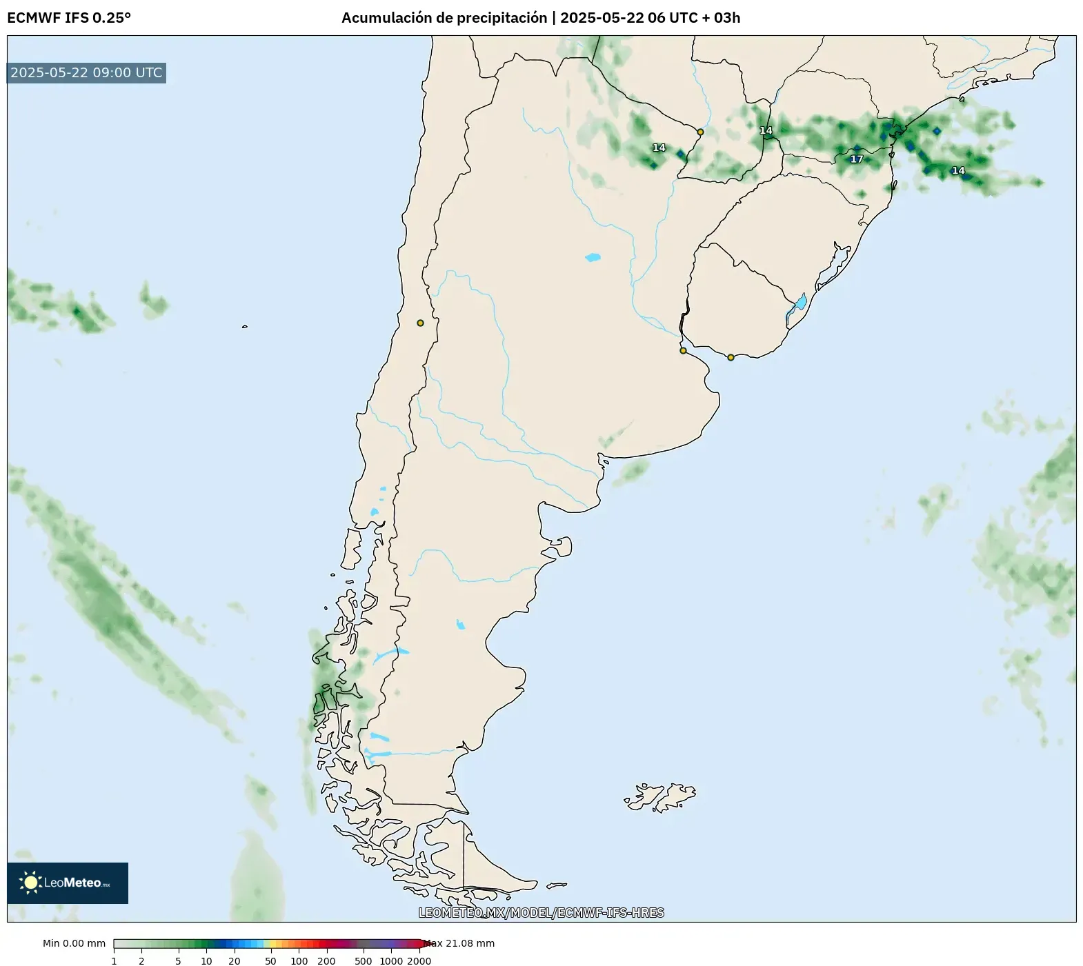 ECMWF IFS 0.25° model - Argentina, Acumulación de precipitación ECMWF IFS 0.25° model - Argentina, Acumulación de precipitación