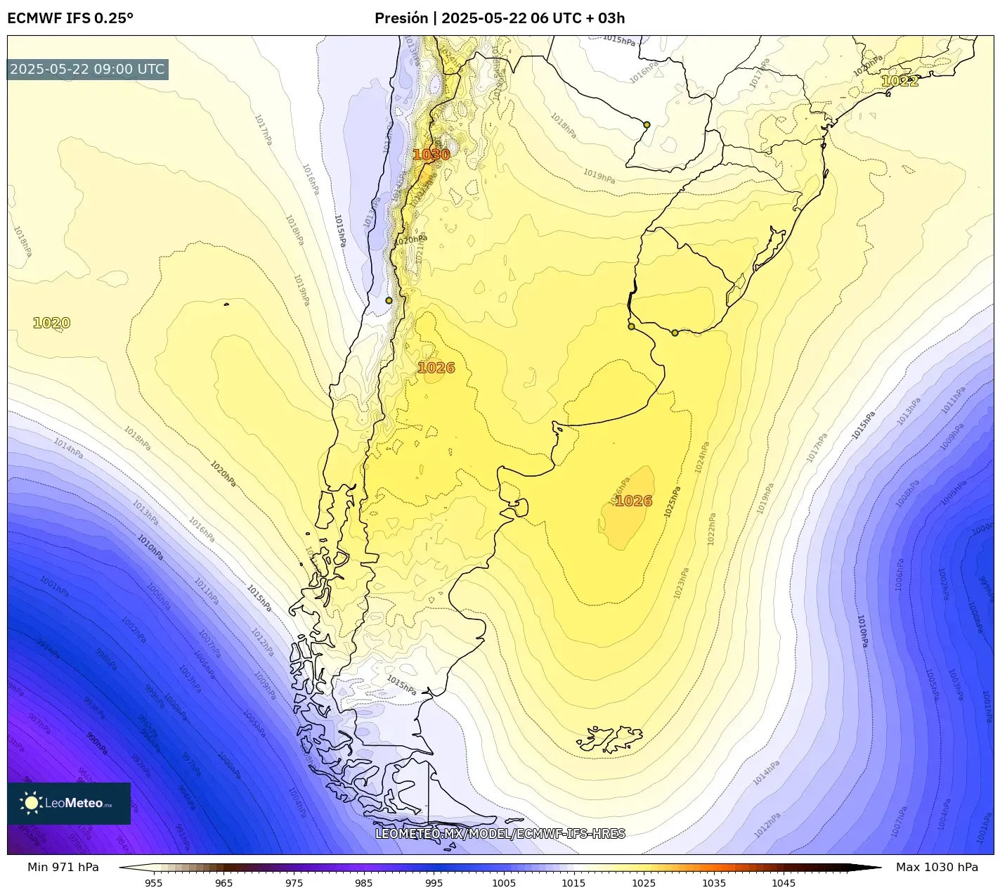 ECMWF IFS 0.25° model - Argentina, Presión ECMWF IFS 0.25° model - Argentina, Presión
