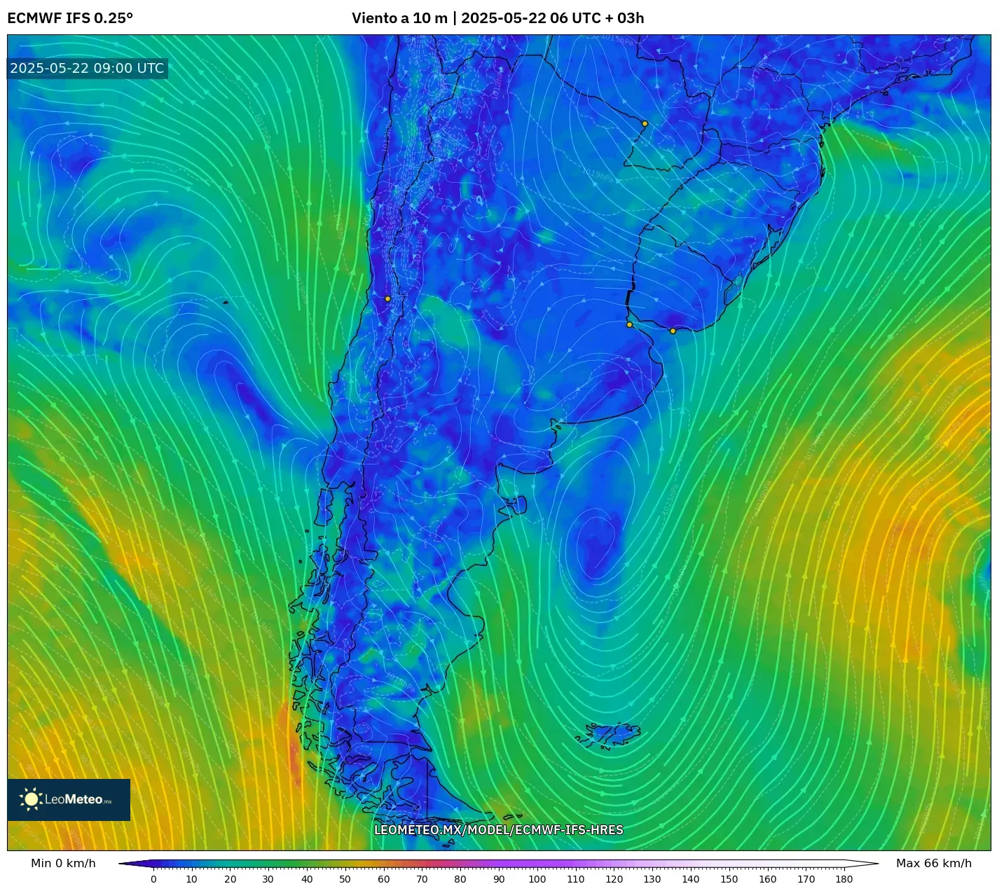 ECMWF IFS 0.25° model - Argentina, Viento a 10 m ECMWF IFS 0.25° model - Argentina, Viento a 10 m
