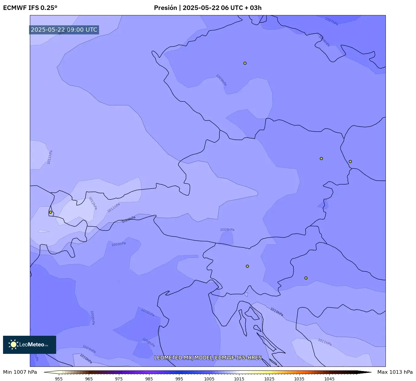 ECMWF IFS 0.25° model - Austria, Presión ECMWF IFS 0.25° model - Austria, Presión