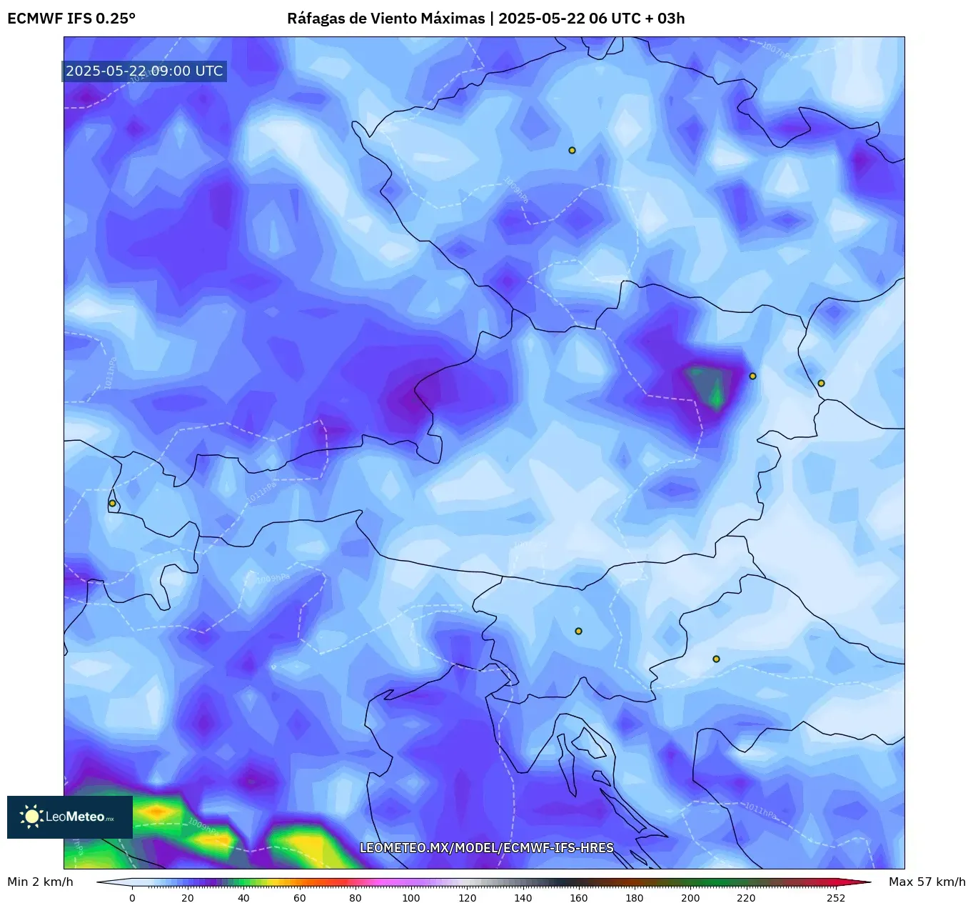 ECMWF IFS 0.25° model - Austria, Ráfagas de Viento Máximas ECMWF IFS 0.25° model - Austria, Ráfagas de Viento Máximas