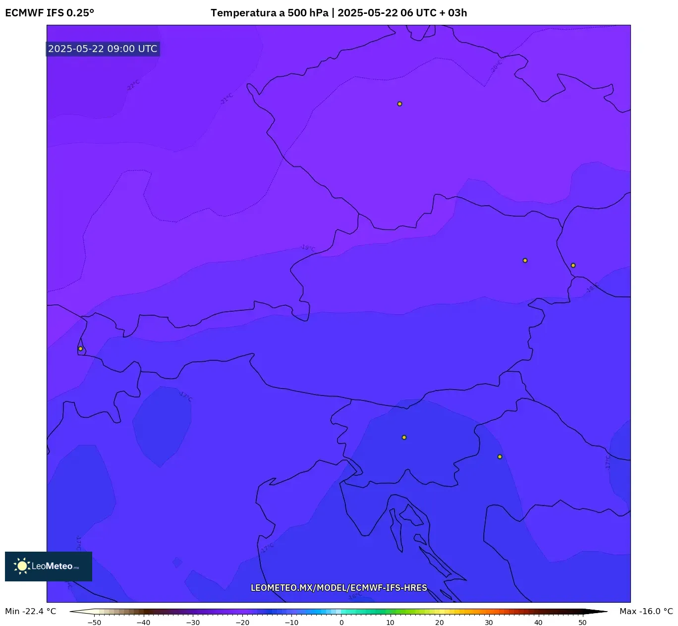 ECMWF IFS 0.25° model - Austria, Temperatura a 500 hPa ECMWF IFS 0.25° model - Austria, Temperatura a 500 hPa