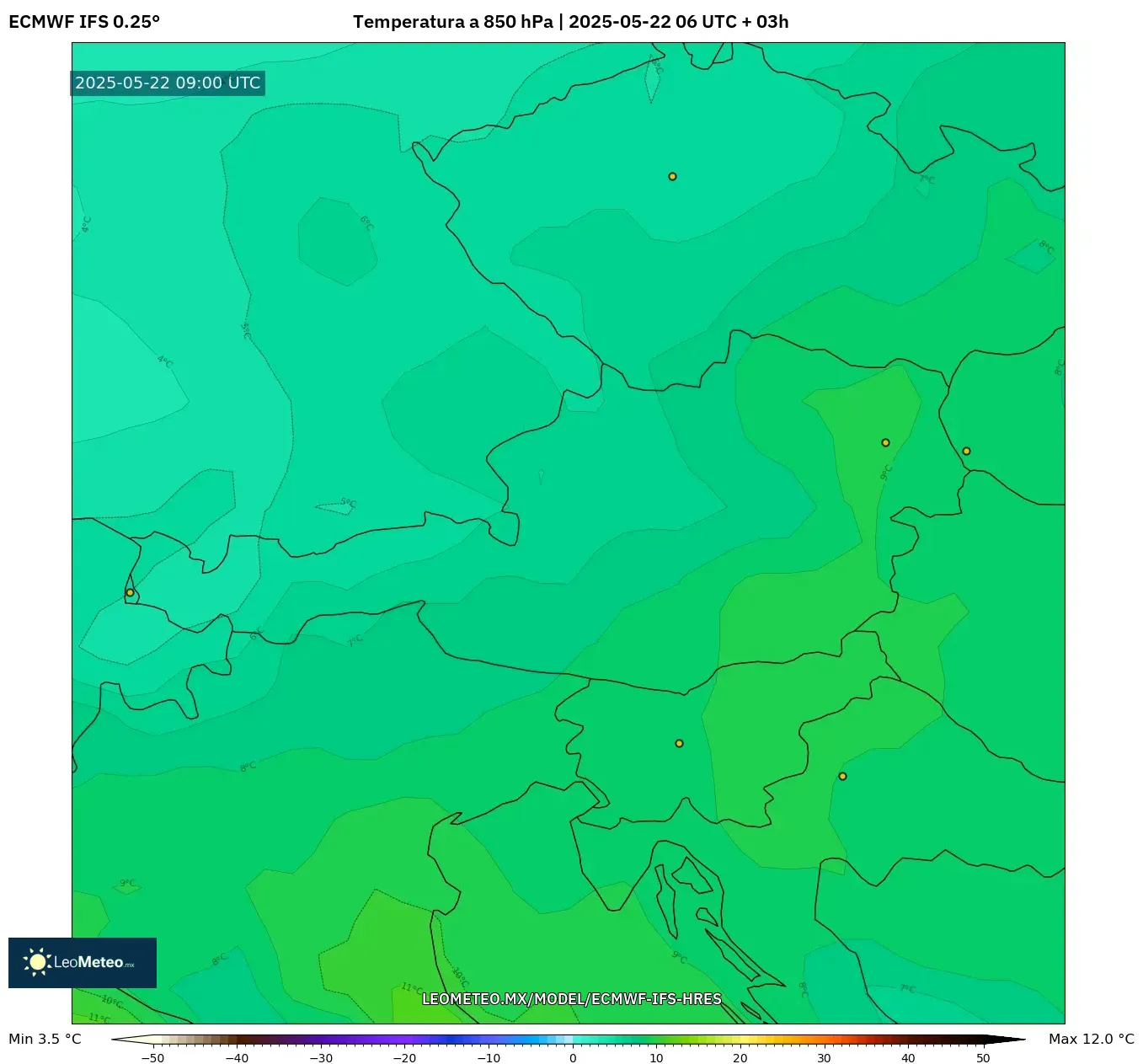 ECMWF IFS 0.25° model - Austria, Temperatura a 850 hPa ECMWF IFS 0.25° model - Austria, Temperatura a 850 hPa