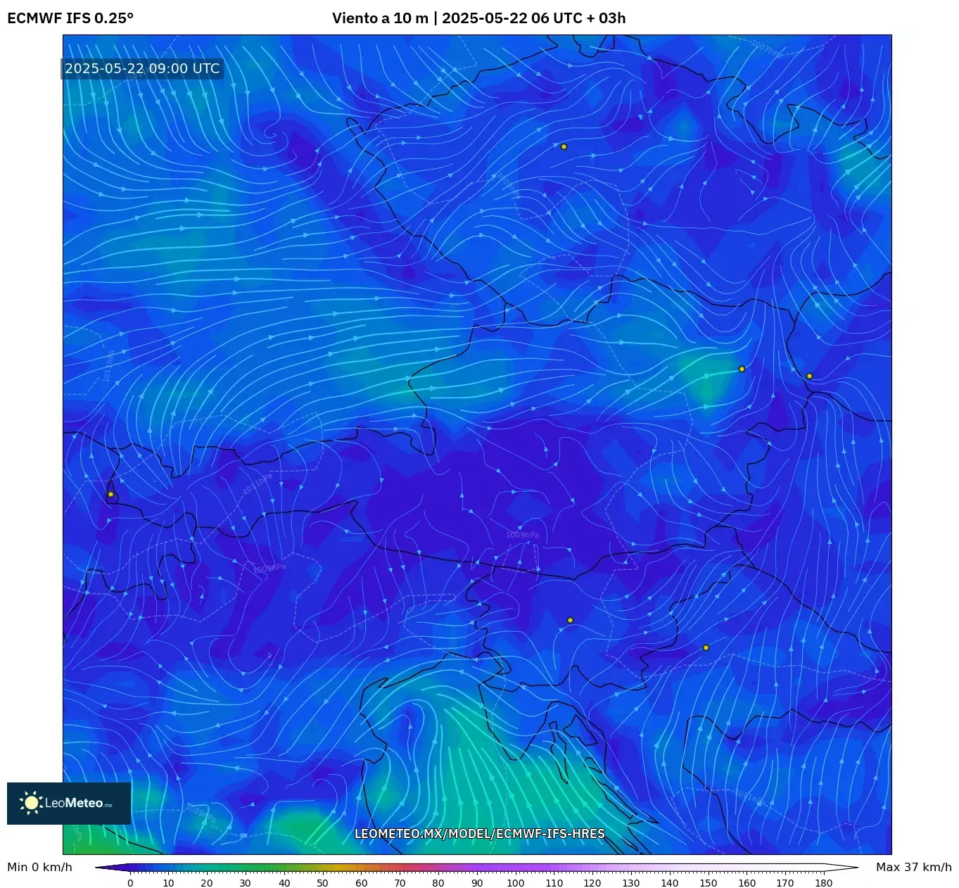 ECMWF IFS 0.25° model - Austria, Viento a 10 m ECMWF IFS 0.25° model - Austria, Viento a 10 m
