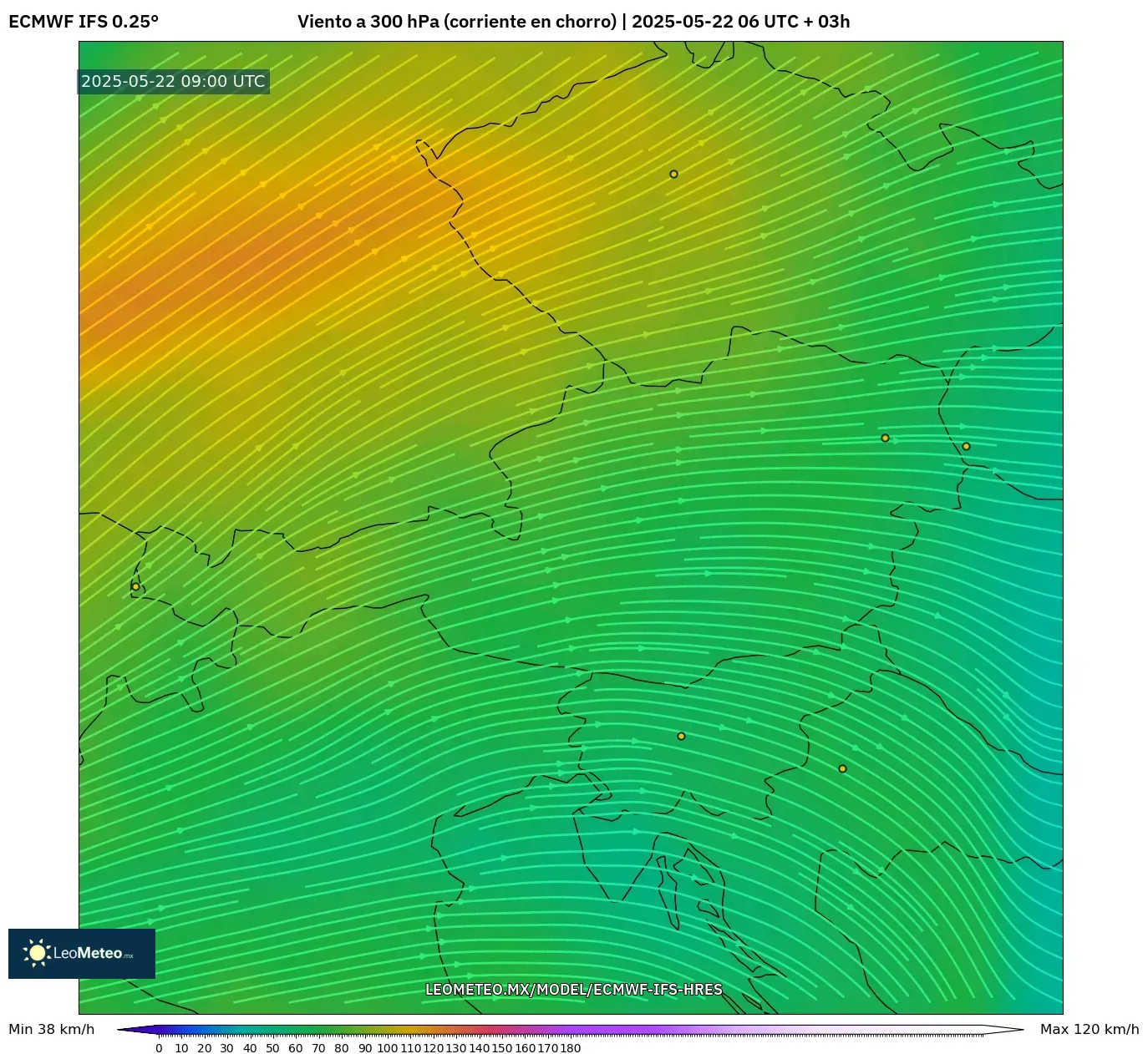 ECMWF IFS 0.25° model - Austria, Viento a 300 hPa (corriente en chorro) ECMWF IFS 0.25° model - Austria, Viento a 300 hPa (corriente en chorro)