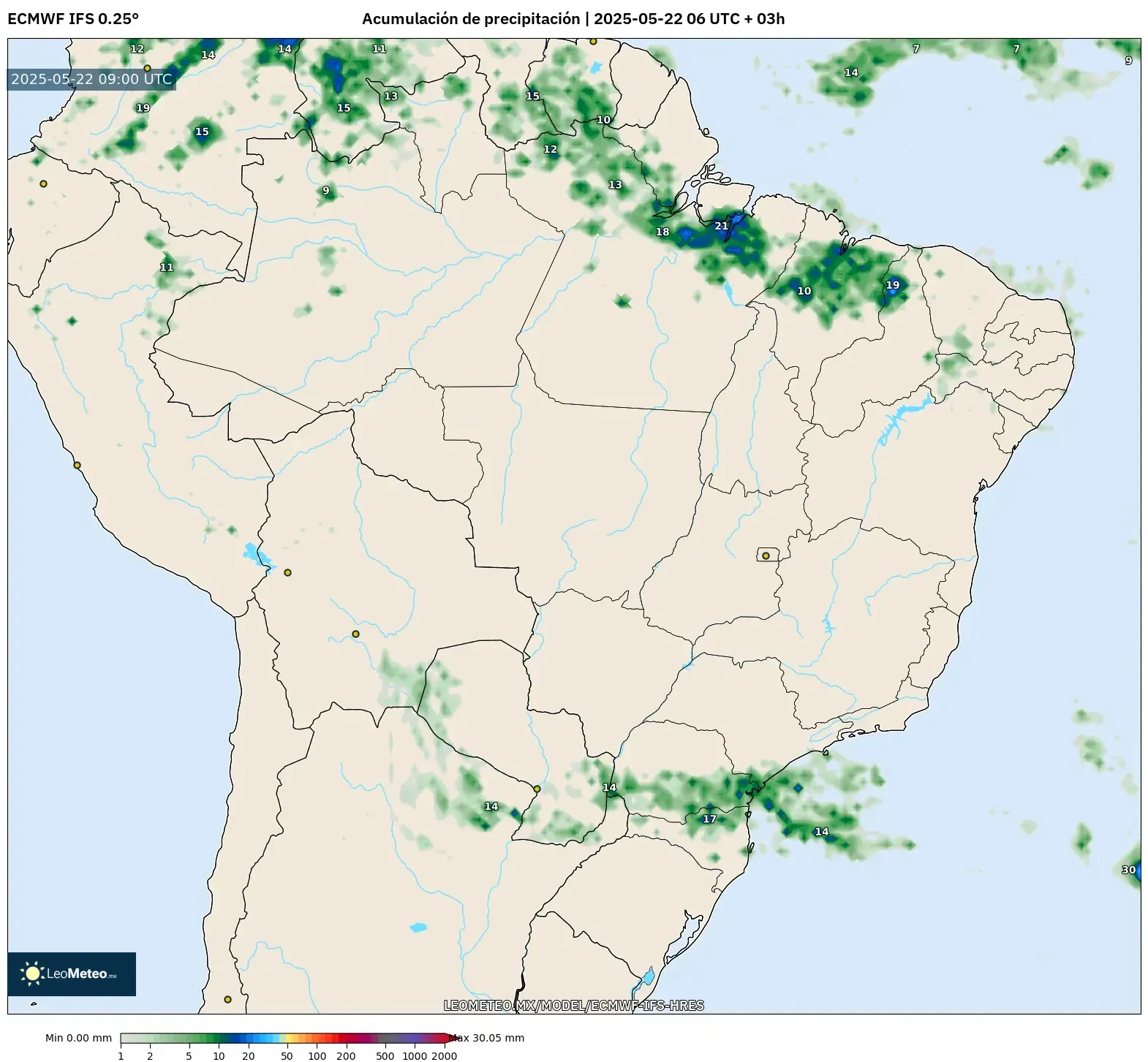 ECMWF IFS 0.25° model - Brasil, Acumulación de precipitación ECMWF IFS 0.25° model - Brasil, Acumulación de precipitación