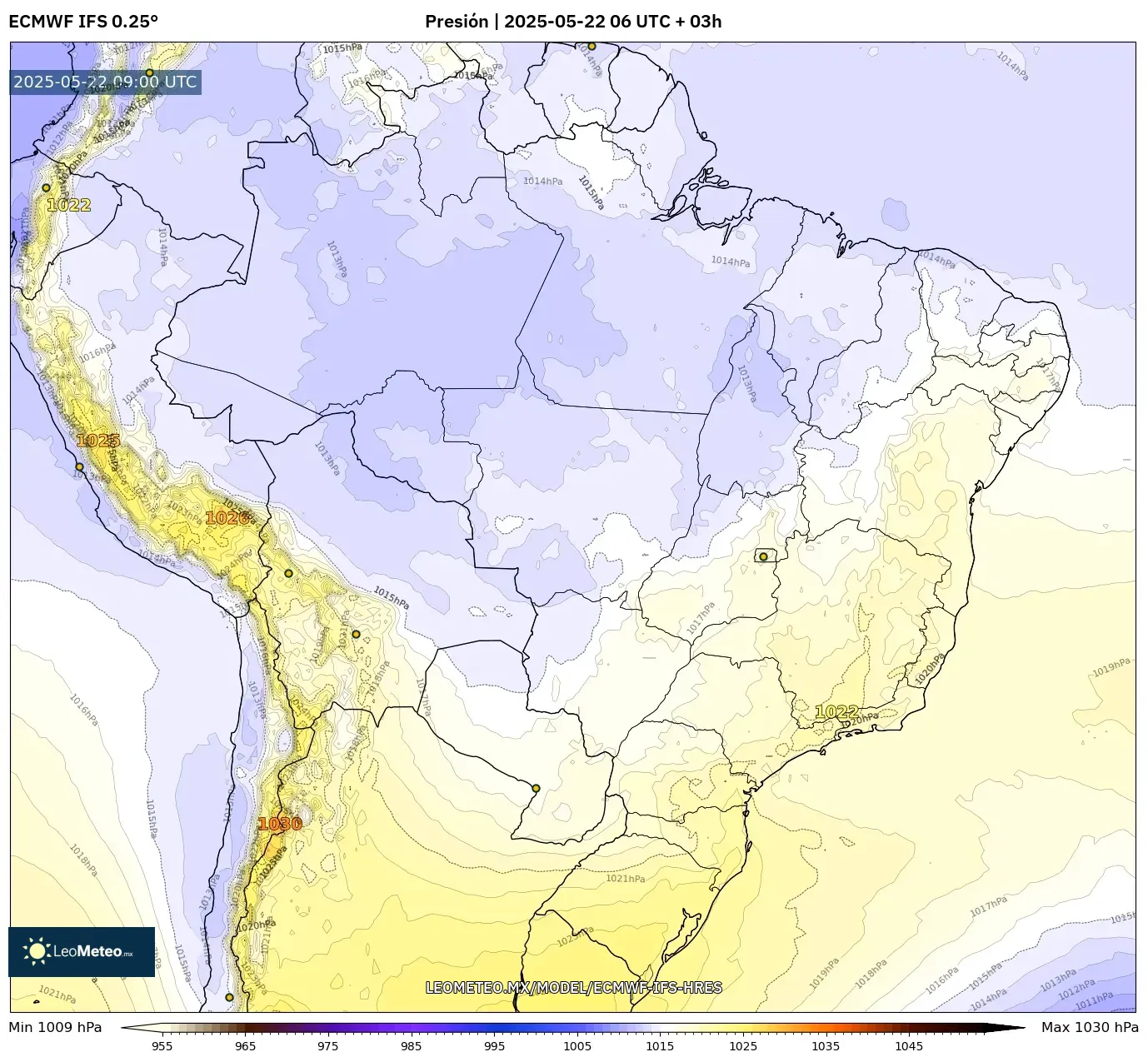 ECMWF IFS 0.25° model - Brasil, Presión ECMWF IFS 0.25° model - Brasil, Presión