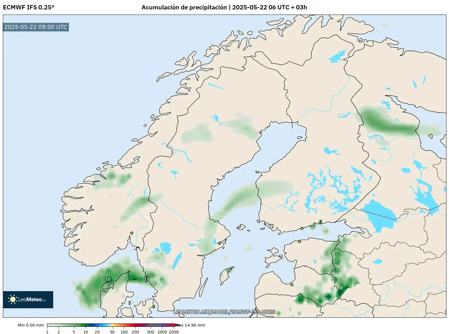 ECMWF IFS 0.25° model - Escandinavia, Acumulación de precipitación ECMWF IFS 0.25° model - Escandinavia, Acumulación de precipitación
