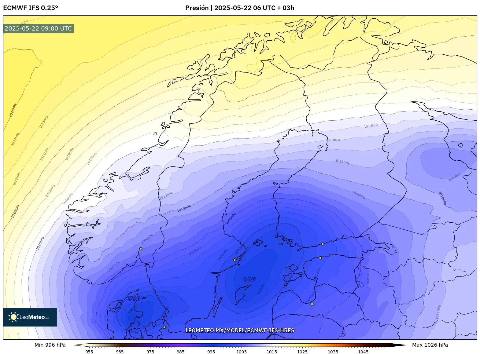 ECMWF IFS 0.25° model - Escandinavia, Presión ECMWF IFS 0.25° model - Escandinavia, Presión