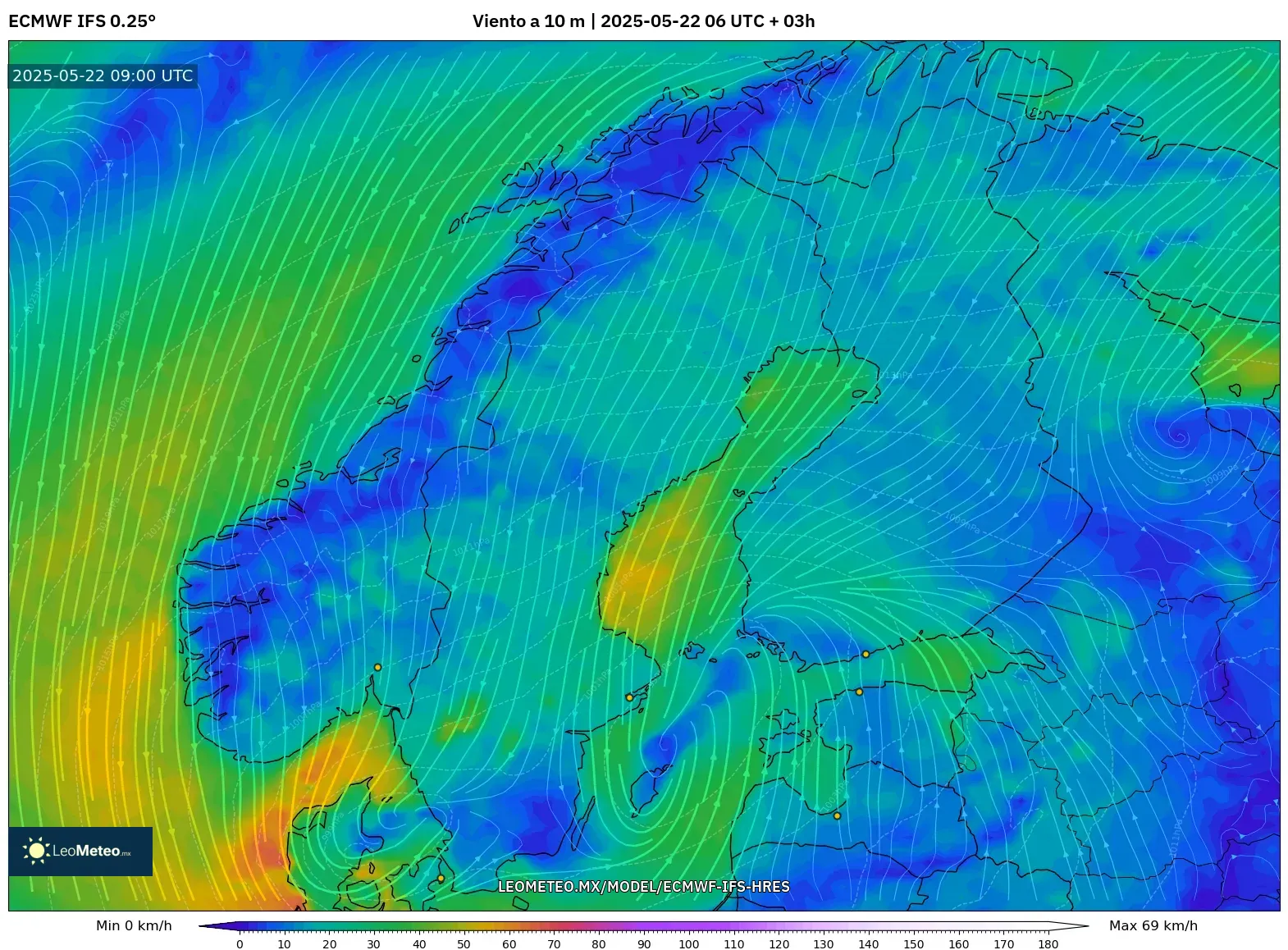 ECMWF IFS 0.25° model - Escandinavia, Viento a 10 m ECMWF IFS 0.25° model - Escandinavia, Viento a 10 m