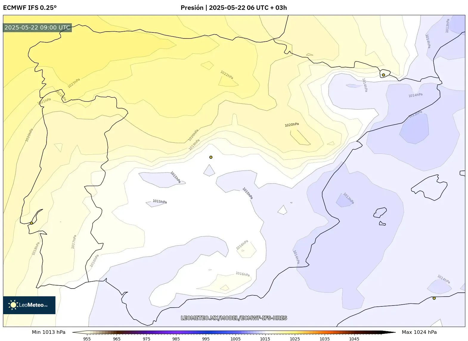 ECMWF IFS 0.25° model - España, Presión ECMWF IFS 0.25° model - España, Presión