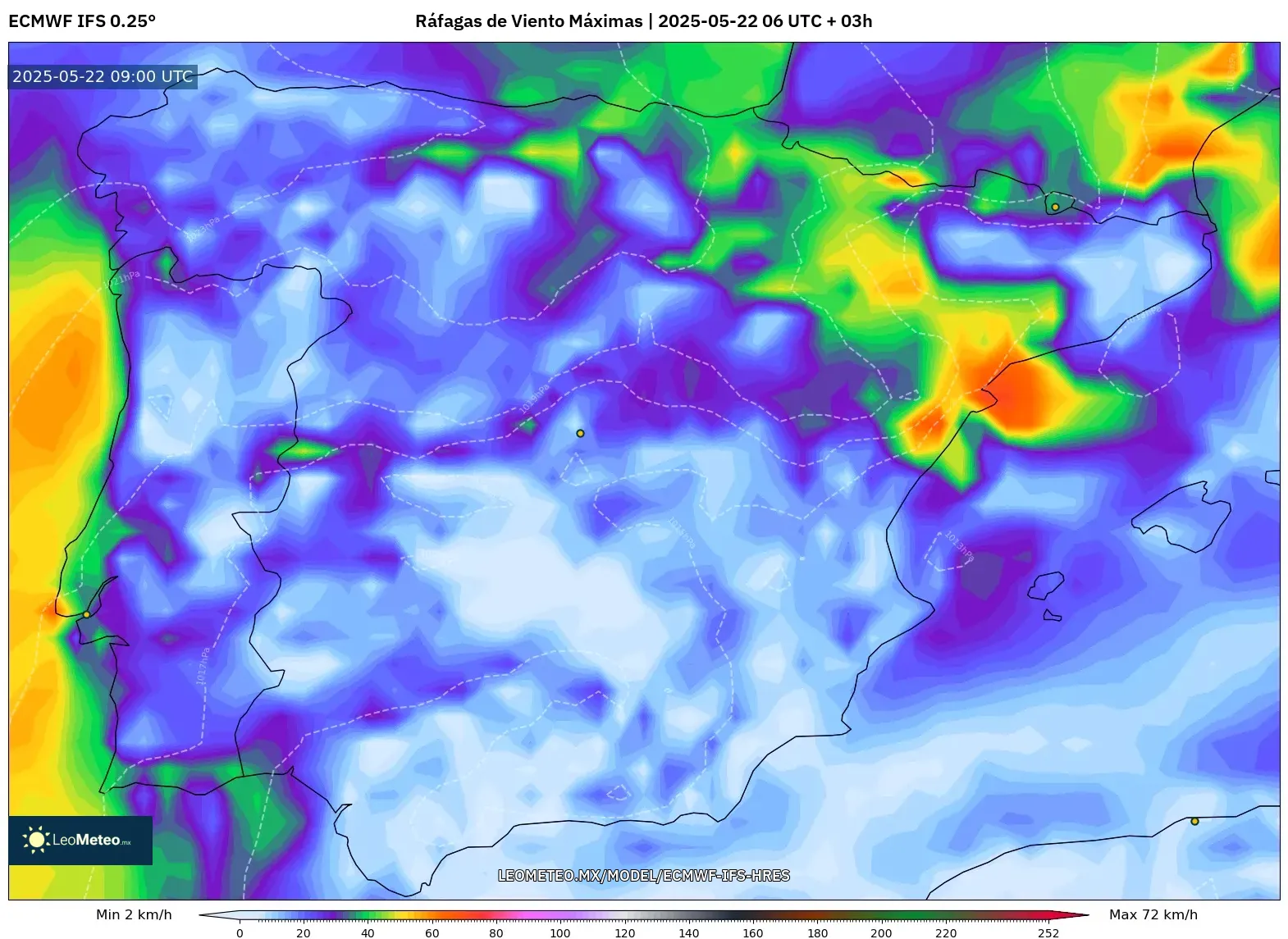 ECMWF IFS 0.25° model - España, Ráfagas de Viento Máximas ECMWF IFS 0.25° model - España, Ráfagas de Viento Máximas