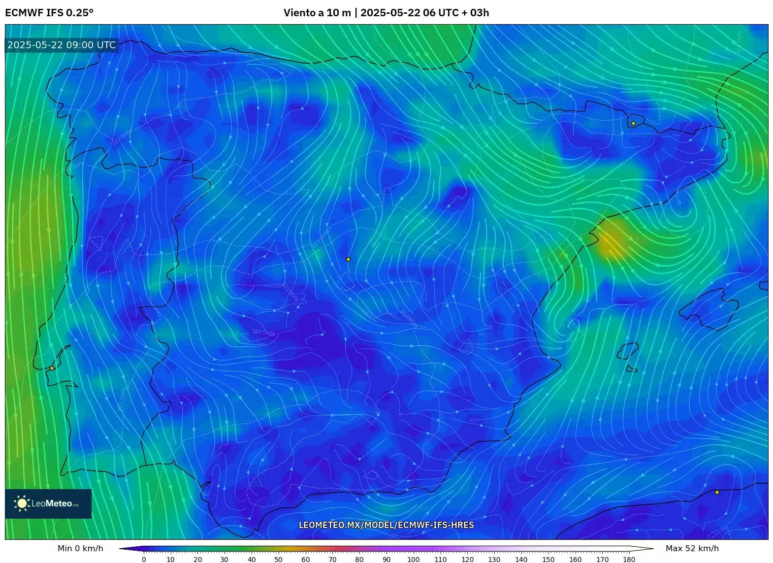ECMWF IFS 0.25° model - España, Viento a 10 m ECMWF IFS 0.25° model - España, Viento a 10 m