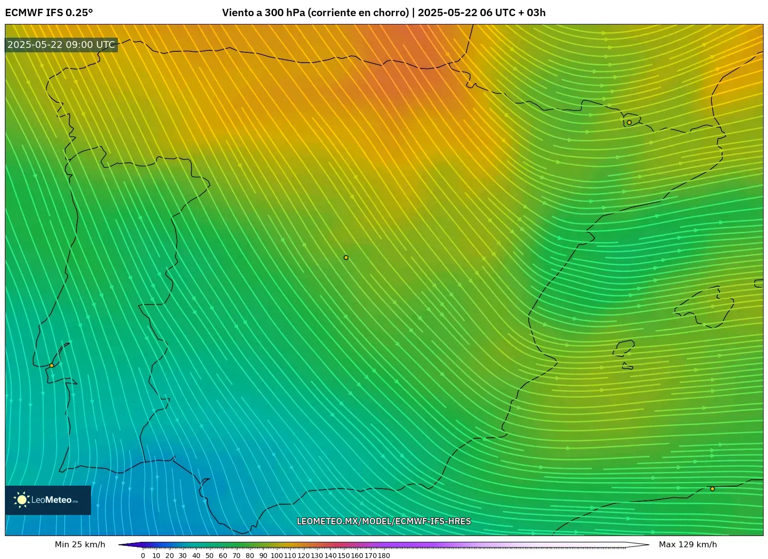 ECMWF IFS 0.25° model - España, Viento a 300 hPa (corriente en chorro) ECMWF IFS 0.25° model - España, Viento a 300 hPa (corriente en chorro)