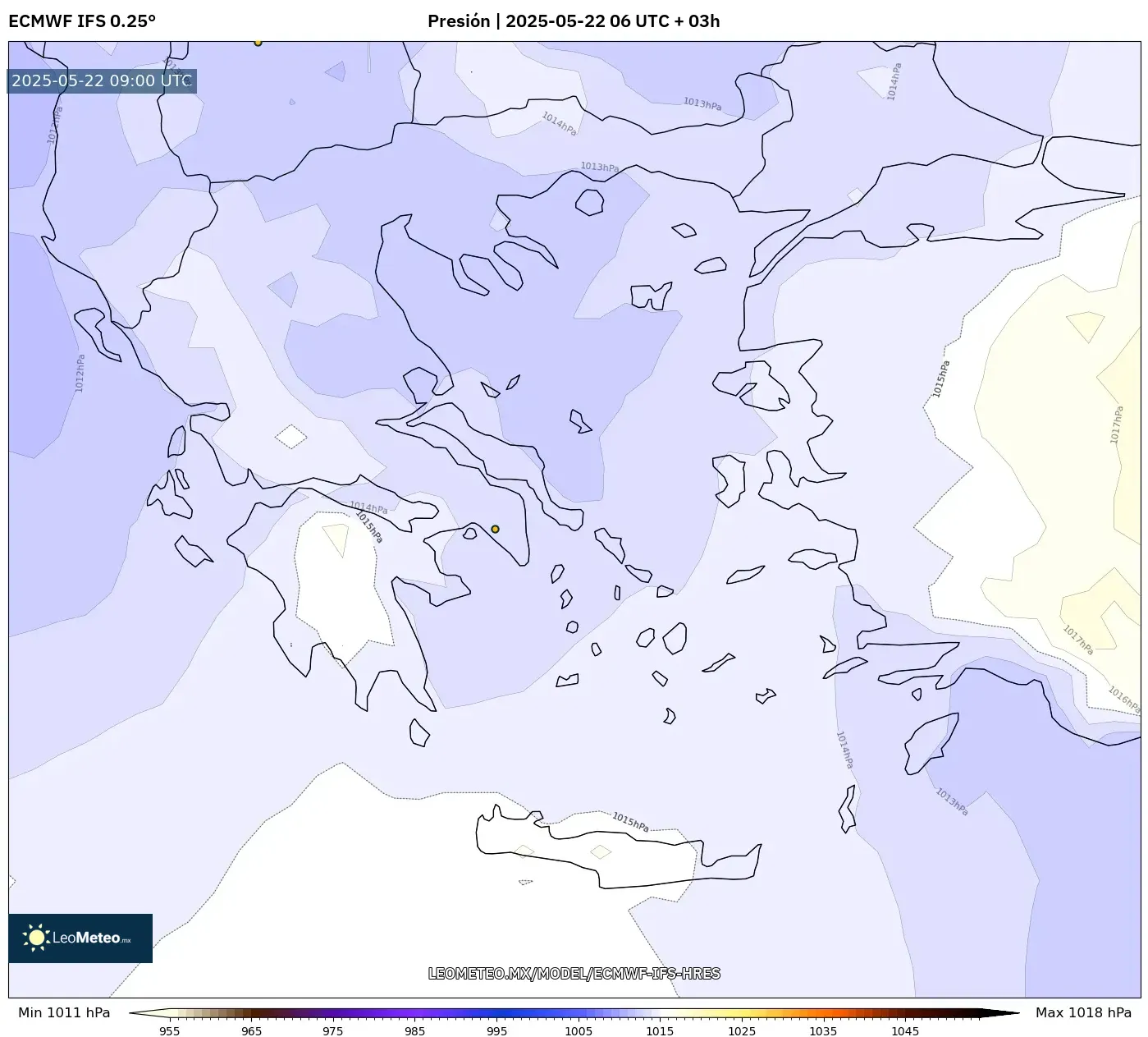 ECMWF IFS 0.25° model - Grecia, Presión ECMWF IFS 0.25° model - Grecia, Presión