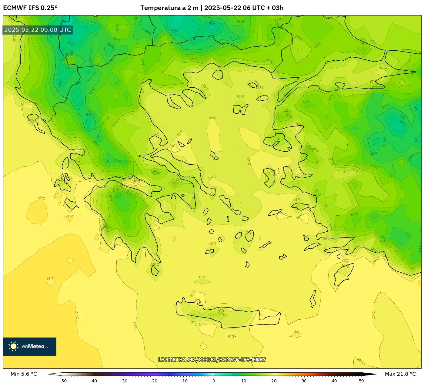 ECMWF IFS 0.25° model - Grecia, Temperatura a 2 m ECMWF IFS 0.25° model - Grecia, Temperatura a 2 m