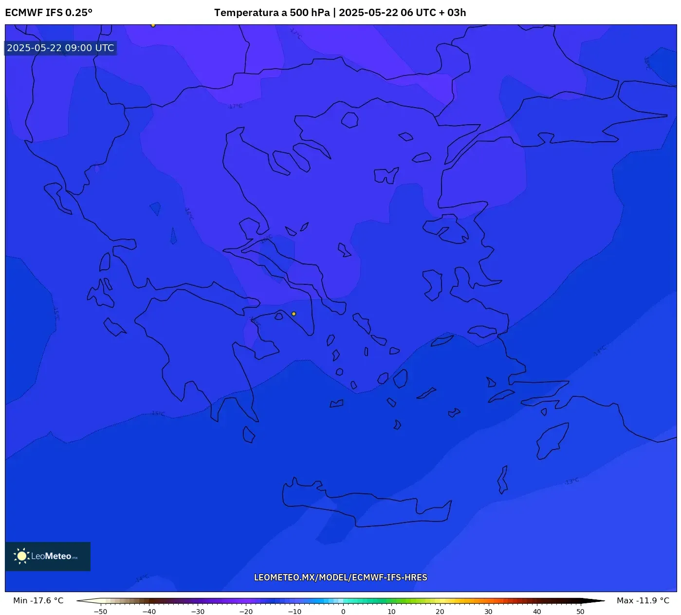 ECMWF IFS 0.25° model - Grecia, Temperatura a 500 hPa ECMWF IFS 0.25° model - Grecia, Temperatura a 500 hPa