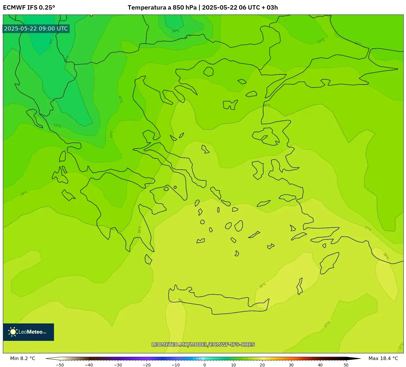ECMWF IFS 0.25° model - Grecia, Temperatura a 850 hPa ECMWF IFS 0.25° model - Grecia, Temperatura a 850 hPa