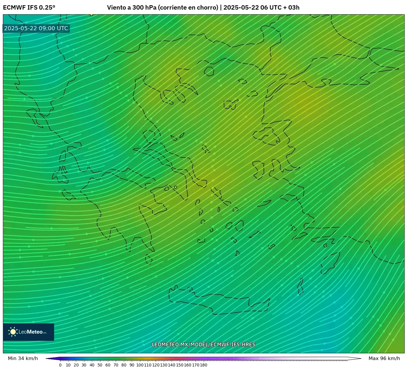 ECMWF IFS 0.25° model - Grecia, Viento a 300 hPa (corriente en chorro) ECMWF IFS 0.25° model - Grecia, Viento a 300 hPa (corriente en chorro)