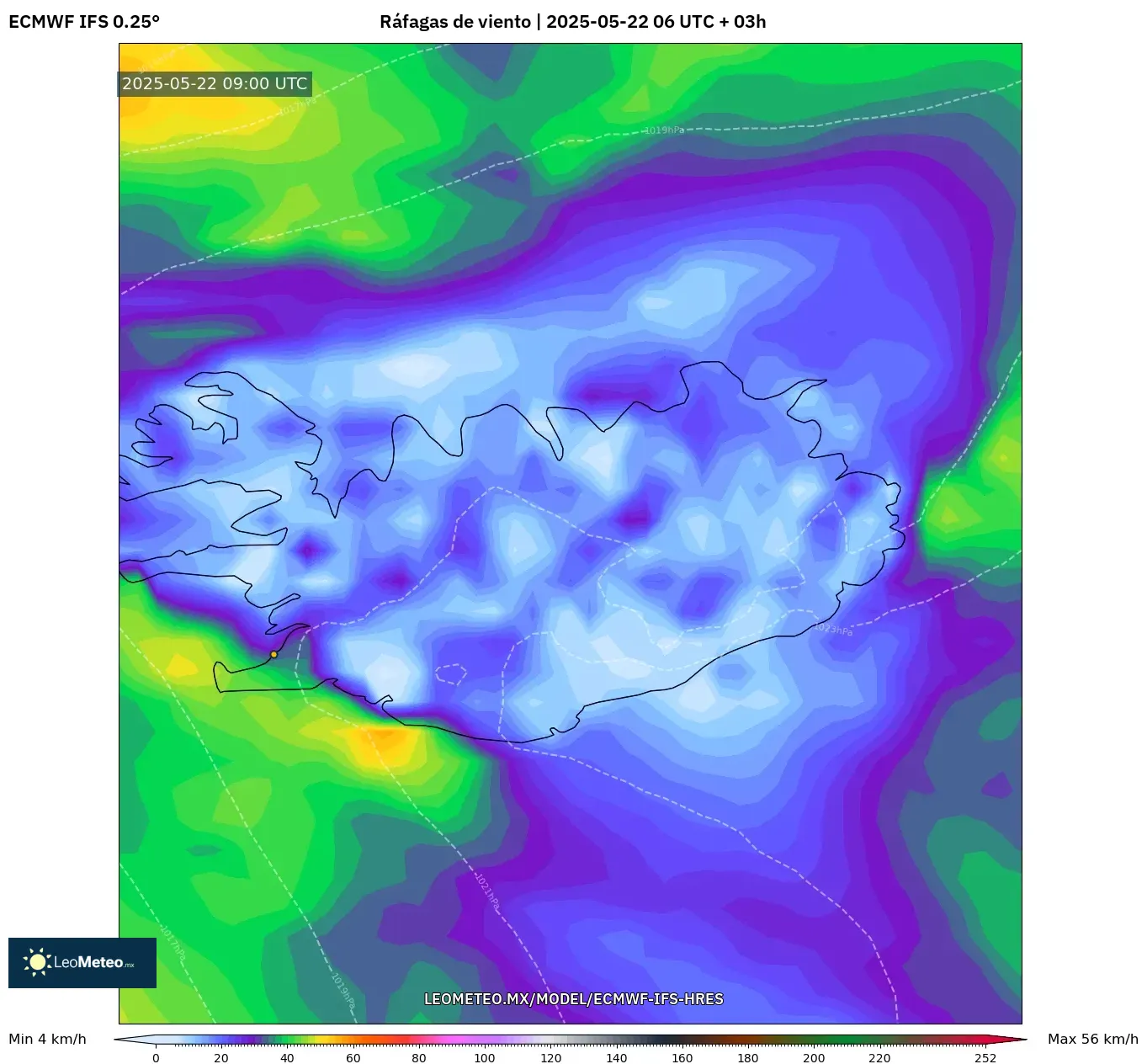 ECMWF IFS 0.25° model - Islandia, Ráfagas de viento ECMWF IFS 0.25° model - Islandia, Ráfagas de viento